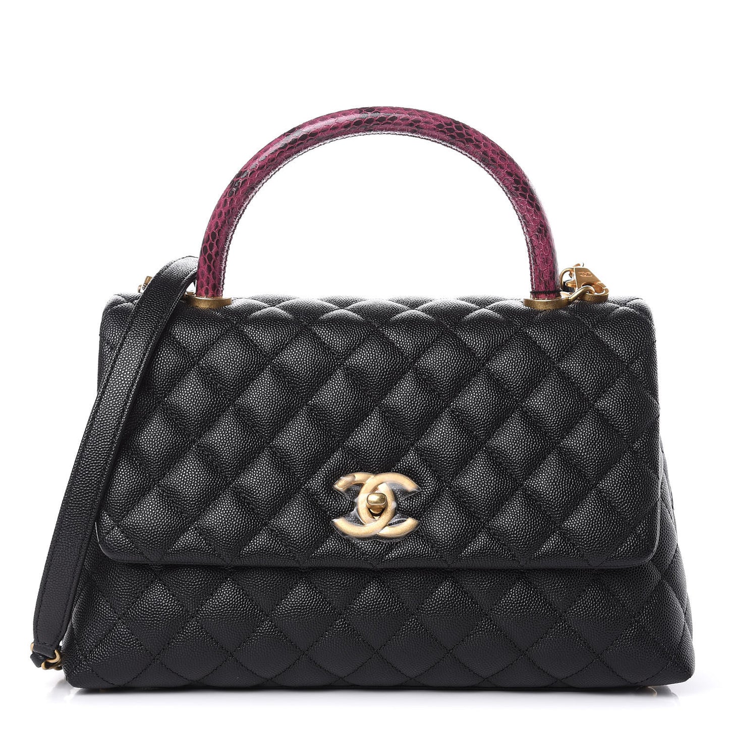 Caviar Elaphe Quilted Small Coco Handle Flap Black