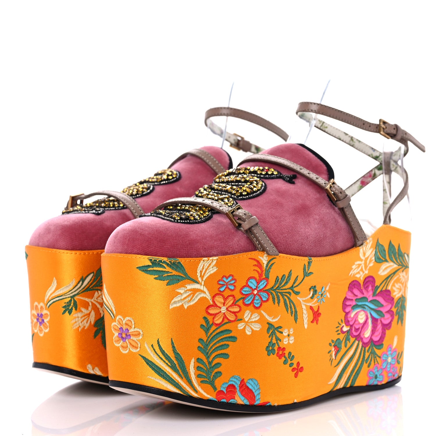Gucci Velvet Silk Embellished Platform Detachable Slide 35.5 Tibet Red 3 of 10