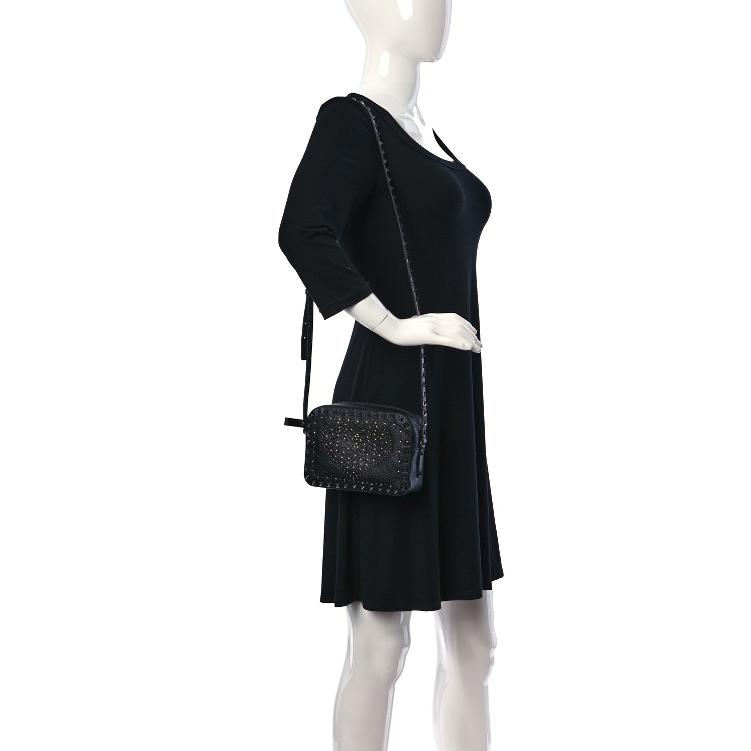 Valentino Garavani Craquele Nappa Rockstud Crystal Punk Heart Camera Crossbody Bag Black 2 of 9