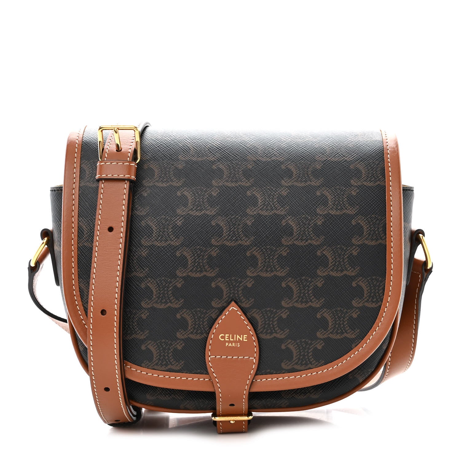 Celine Triomphe Canvas Medium Folco Bag Tan 1 of 9