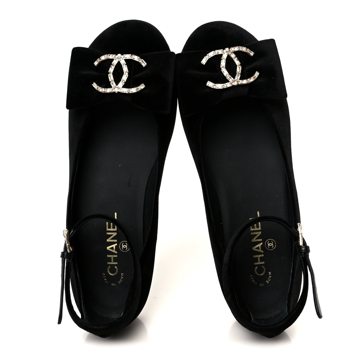 Chanel Velvet Strass CC Bow Mary Jane Flats 38.5 Black 2 of 10