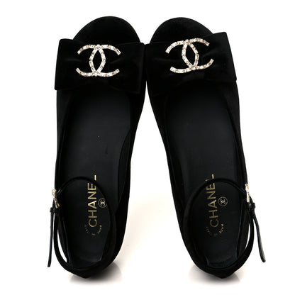 Chanel Velvet Strass CC Bow Mary Jane Flats 38.5 Black 2 of 10