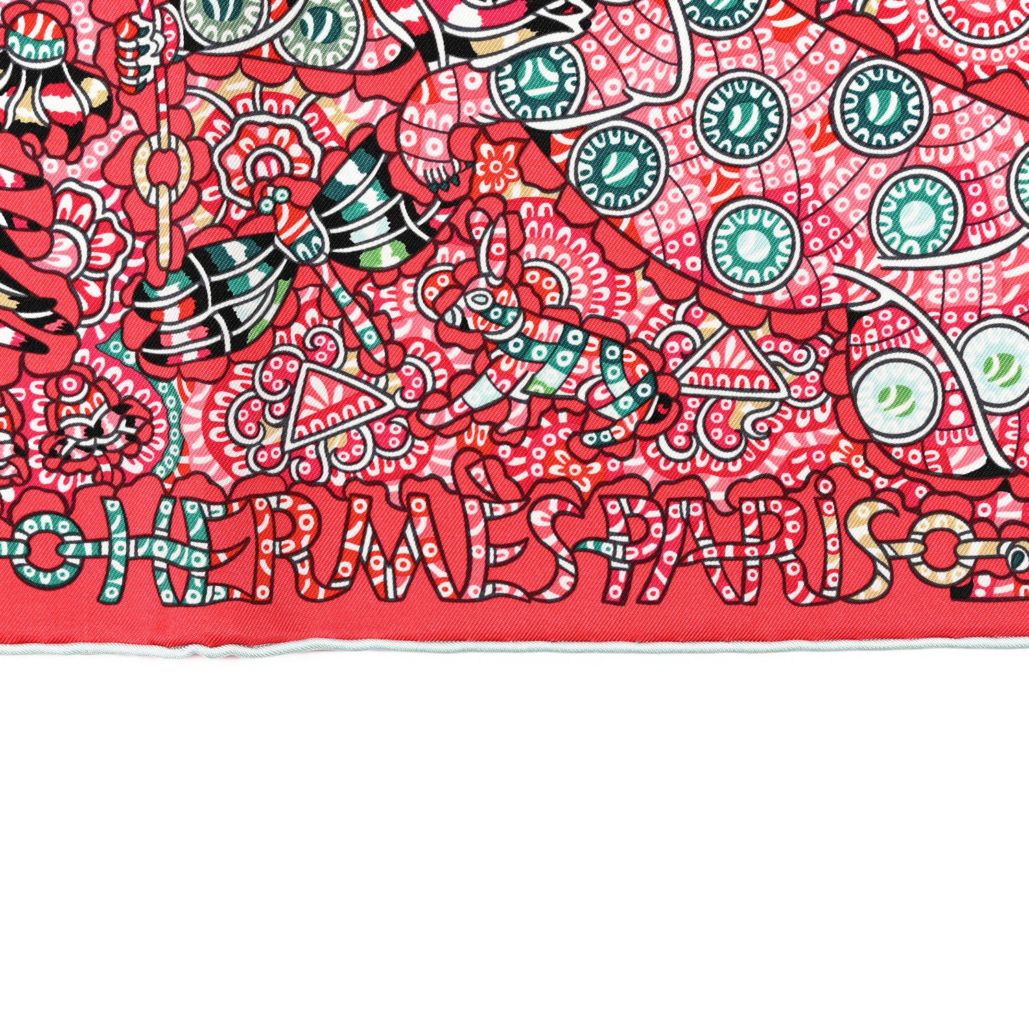 Hermes Silk La Légende De La Forêt Scarf 90 Corail Vert Black 2 of 5