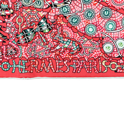 Hermes Silk La Légende De La Forêt Scarf 90 Corail Vert Black 2 of 5