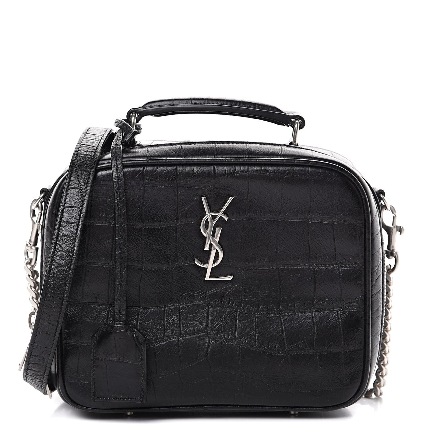 Calfskin Crocodile Embossed Monogram Lunch Box Bag Black