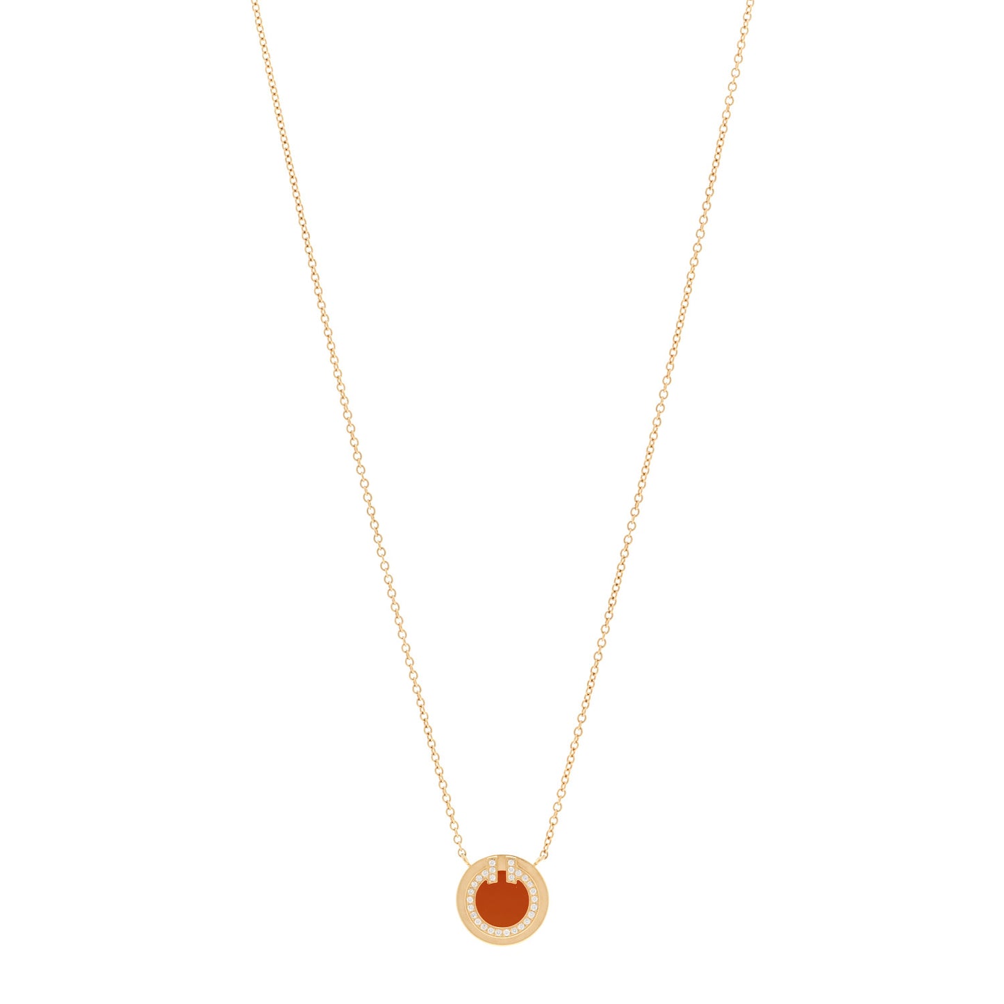 18K Yellow Gold Diamond Carnelian Small T Circle Pendant Necklace