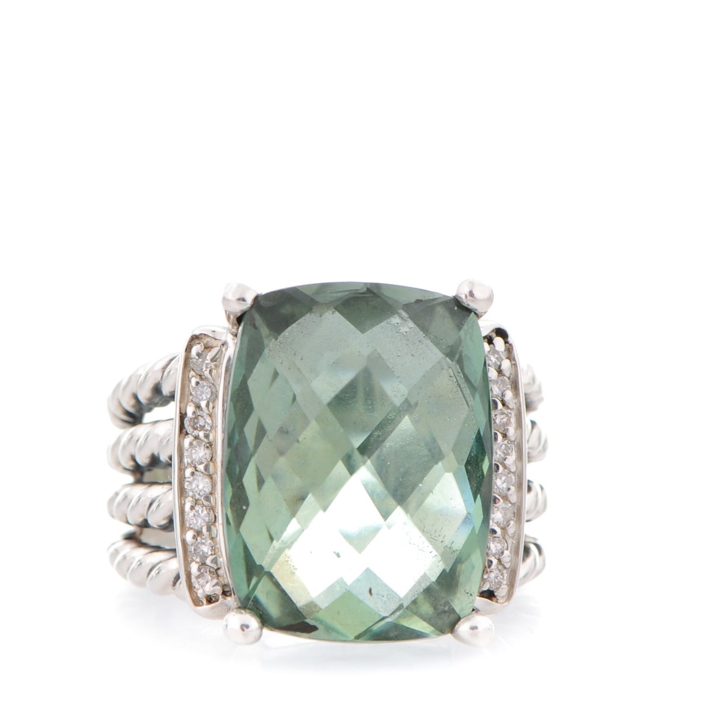 Sterling Silver Diamond Prasiolite 16mm Wheaton Ring 51 5.75