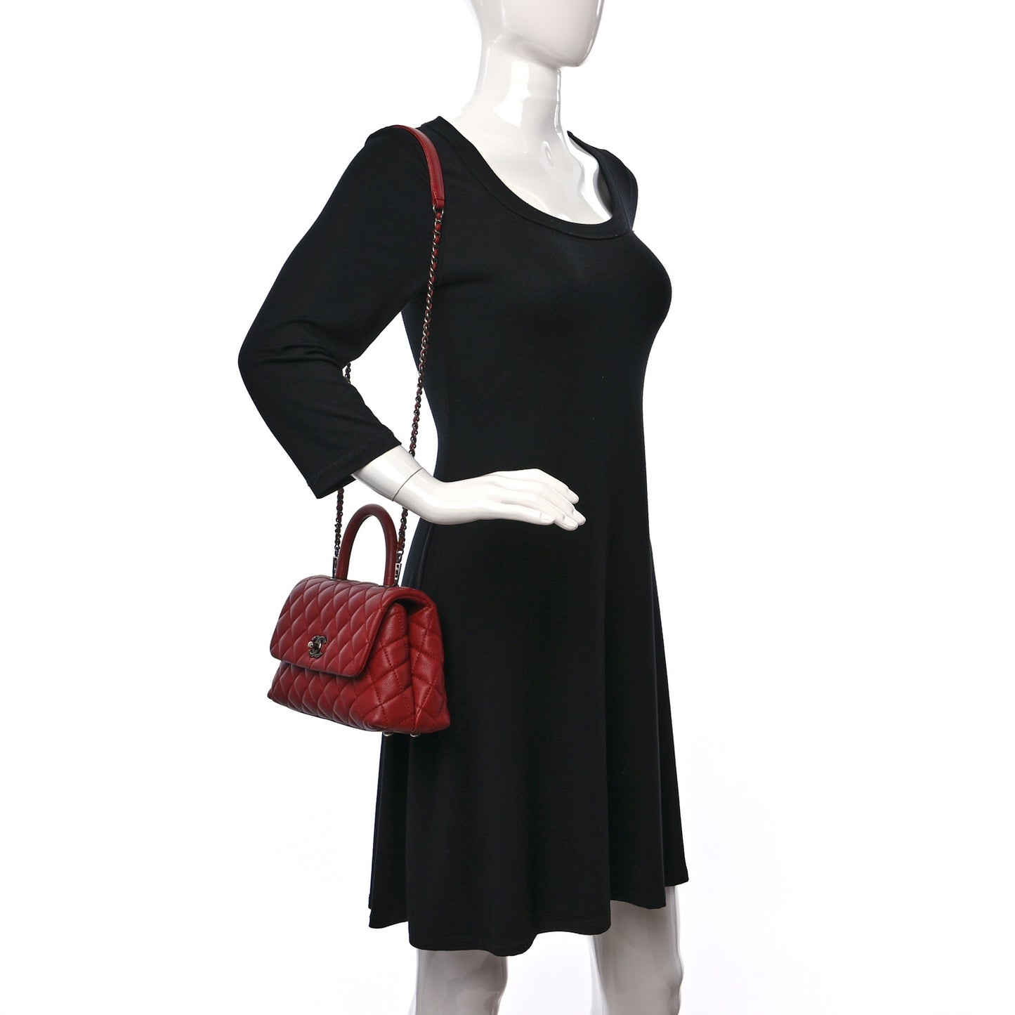 Caviar Quilted Mini Coco Handle Flap Red
