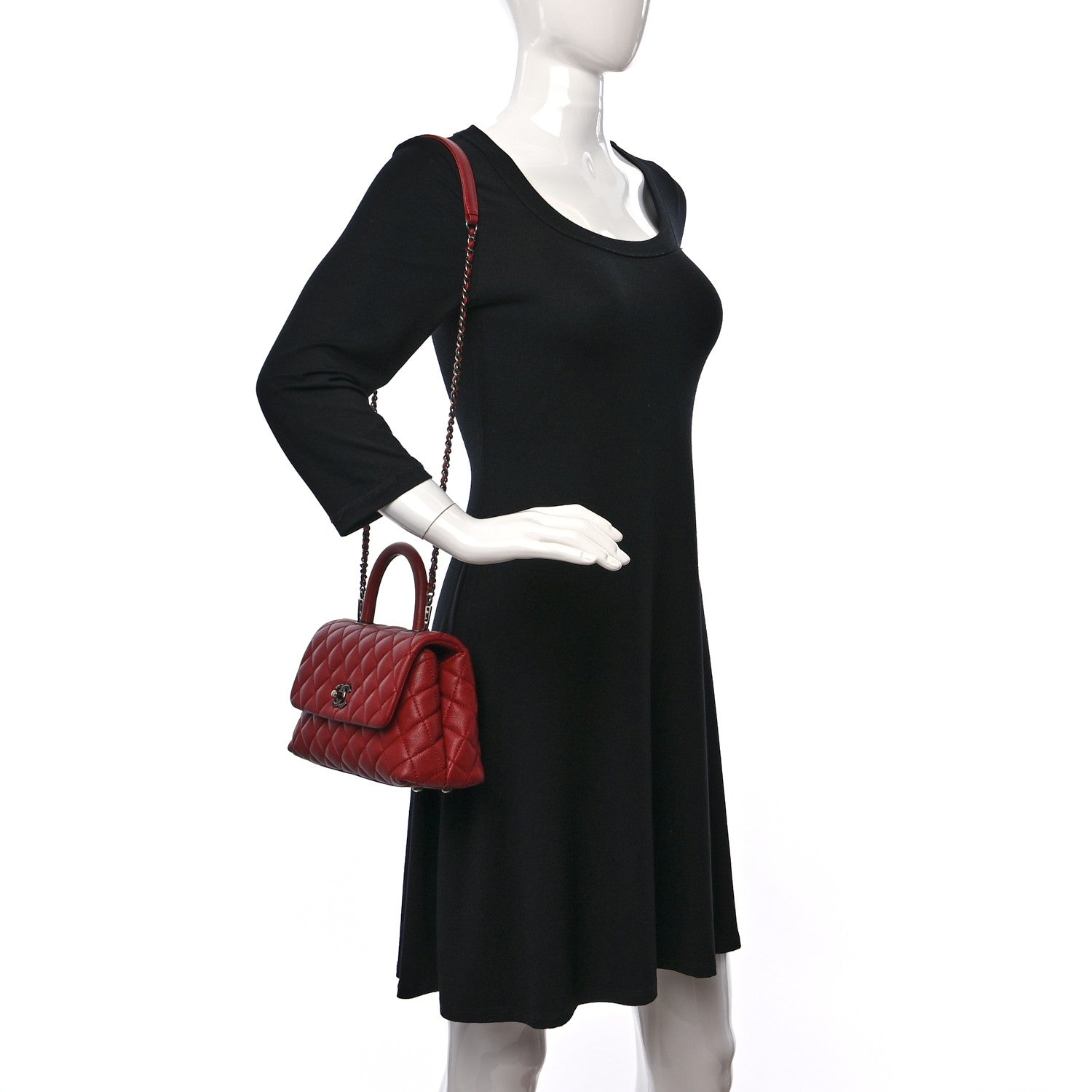 Chanel Caviar Quilted Mini Coco Handle Flap Red 2 of 10