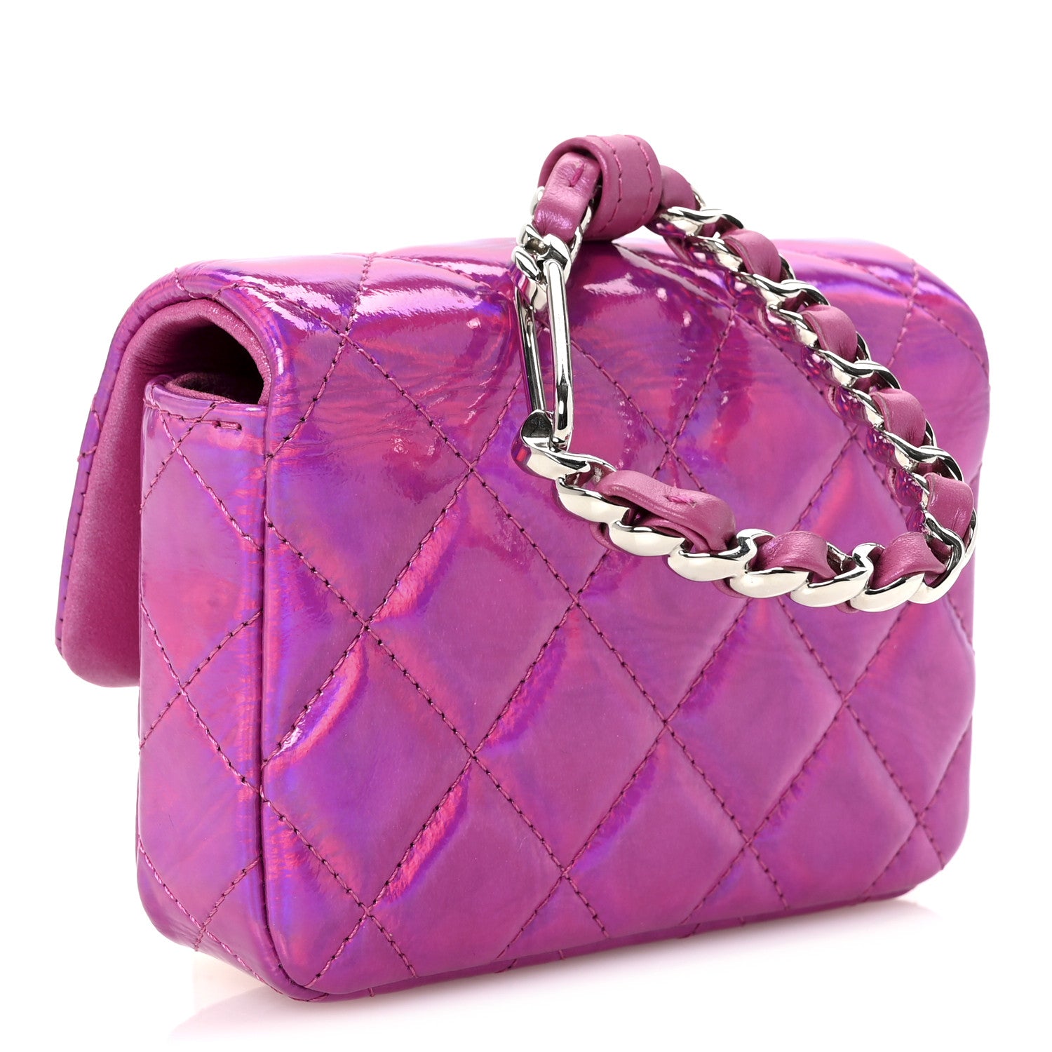 Chanel Iridescent Mirror Goatskin Hook Card Holder Fuchsia 1785730