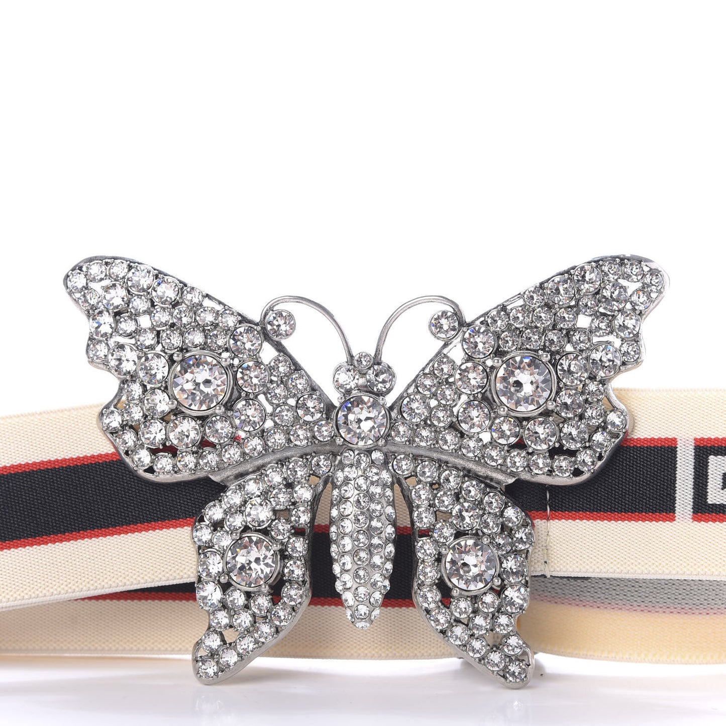 Jacquard Crystal Stripe Butterfly Belt 90 36 White