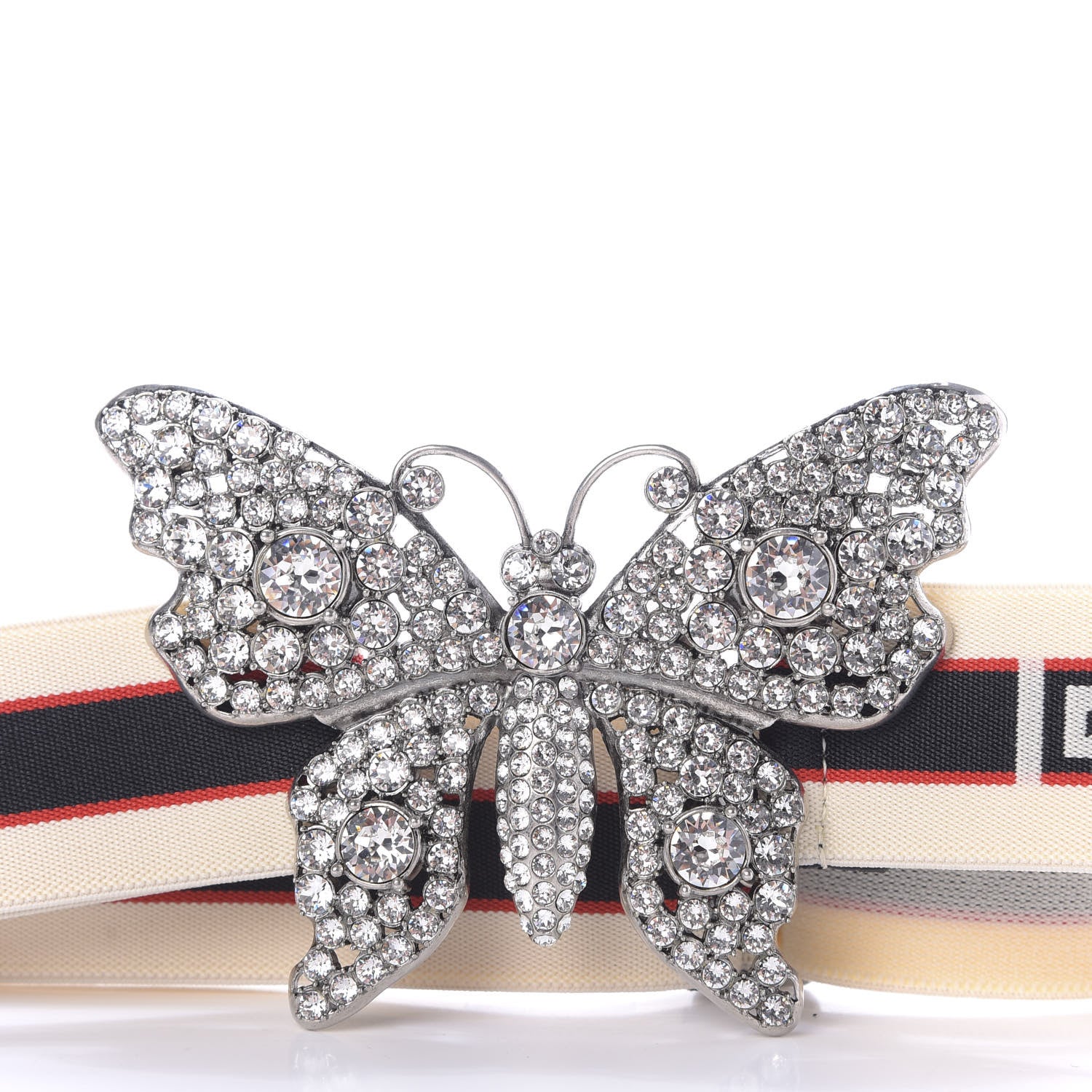 Gucci Jacquard Crystal Stripe Butterfly Belt 90 36 White 3 of 9