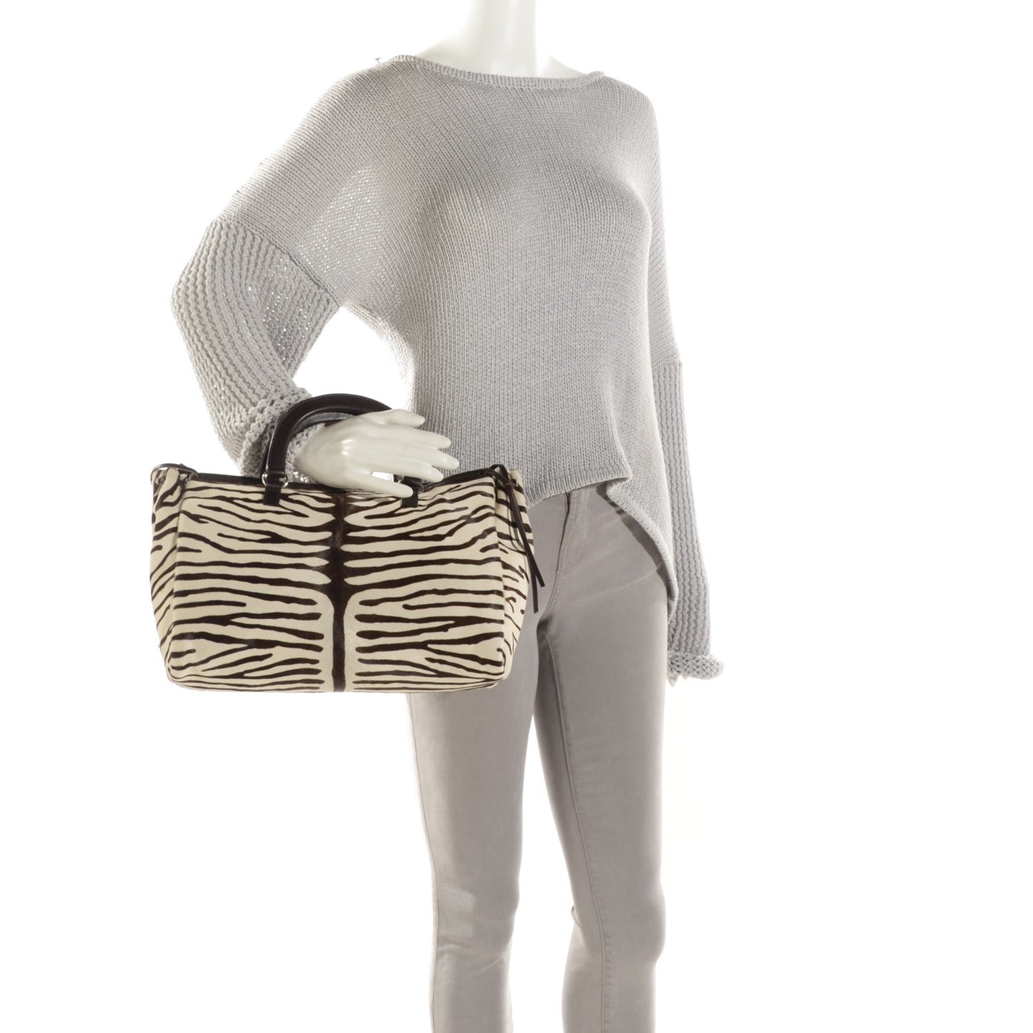Calf Hair Zebra Print Tote White Moro