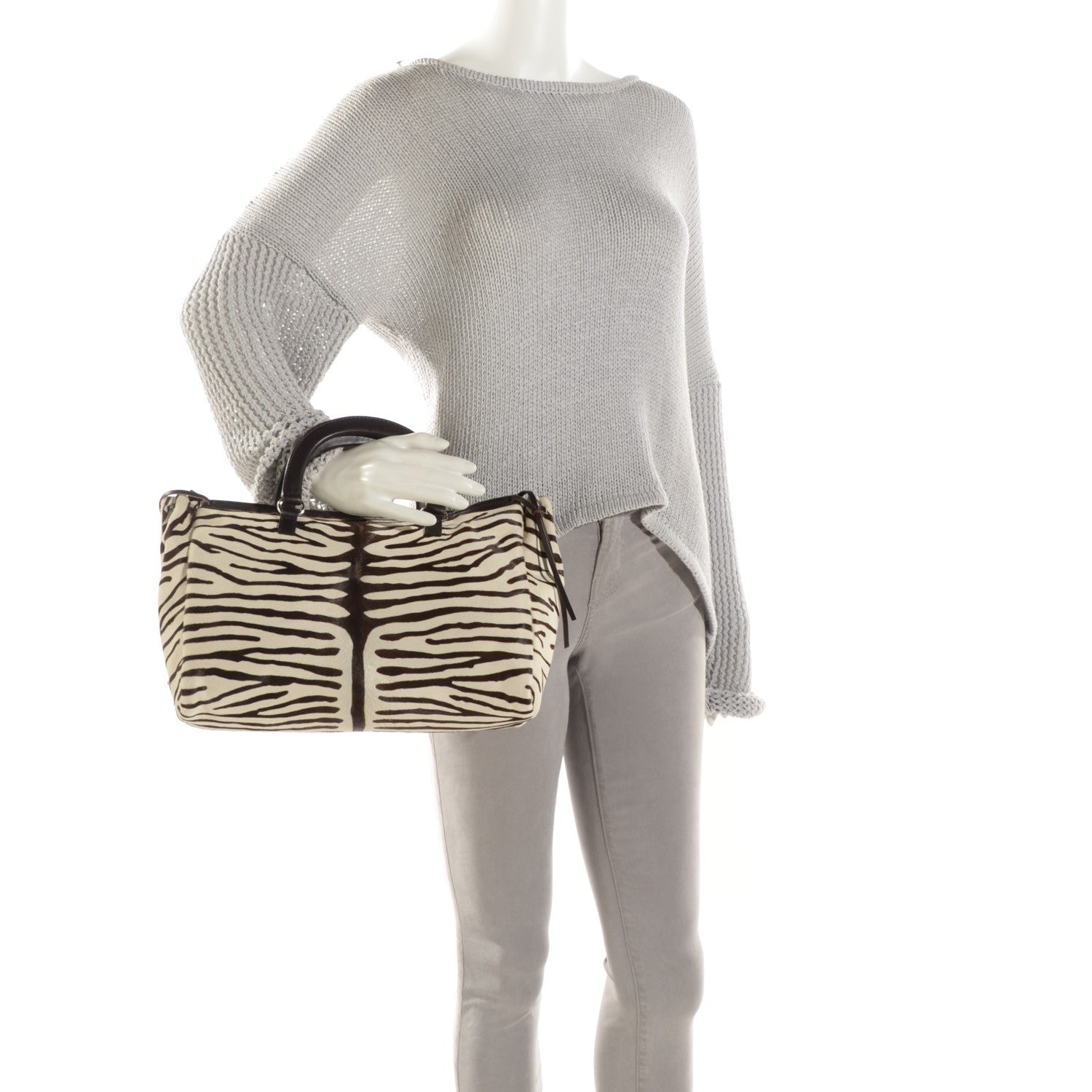 Prada Calf Hair Zebra Print Tote White Moro 2 of 9