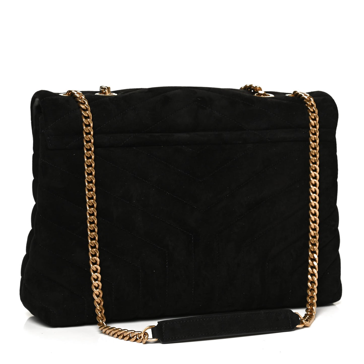 Suede Y Quilted Monogram Medium Loulou Chain Satchel Black