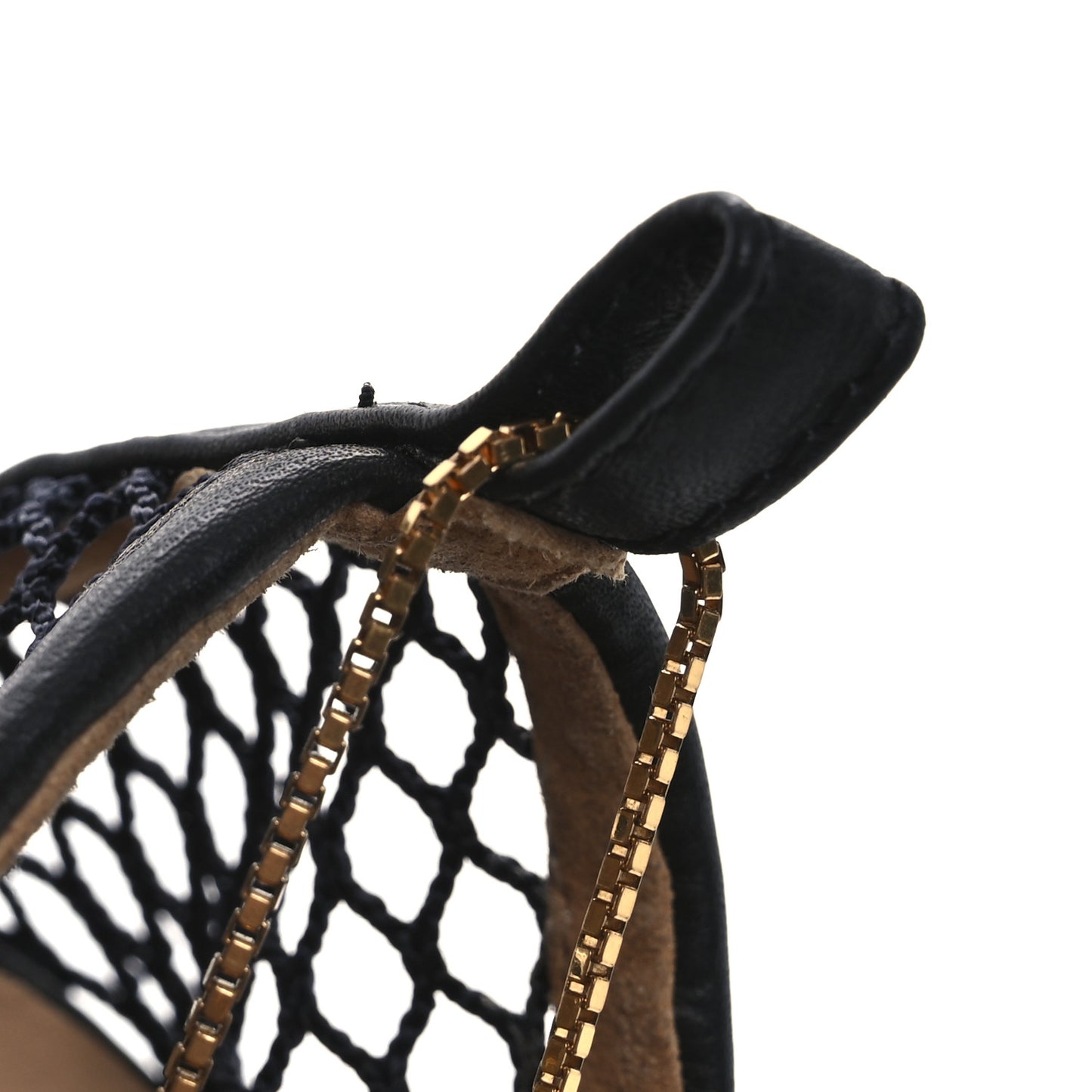 Mesh Calfskin Chain Stretch Pumps 40 Black