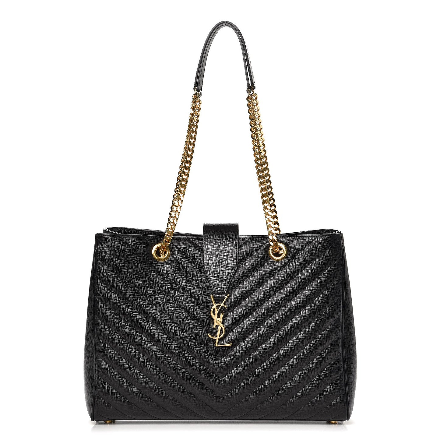 Grain De Poudre Matelasse Chevron Monogram Shopping Bag Black