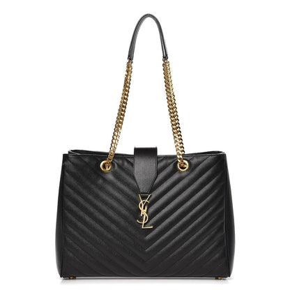 Saint Laurent Grain De Poudre Matelasse Chevron Monogram Shopping Bag Black 1 of 8