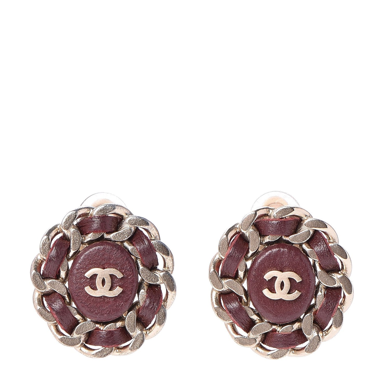 Lambskin Chain CC Clip On Earrings Burgundy