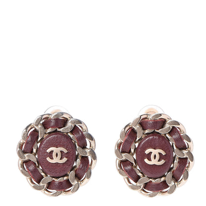 Chanel Lambskin Chain CC Clip On Earrings Burgundy 1 of 4