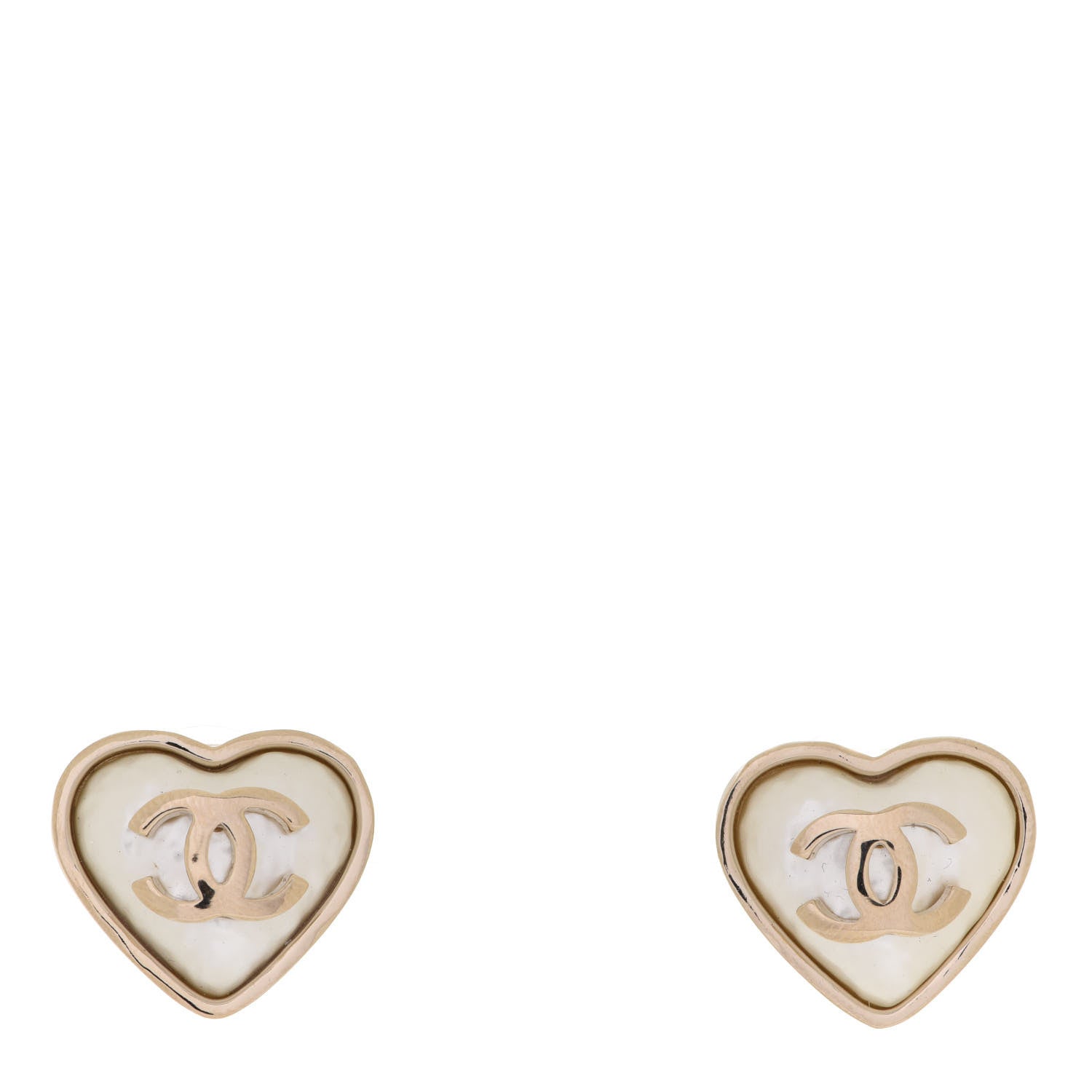 Chanel Pearl CC Heart Earrings Gold 1 of 5