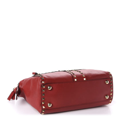 Valentino Garavani Calfskin Rockstud Top Handle Satchel Rosso Valentino 3 of 14