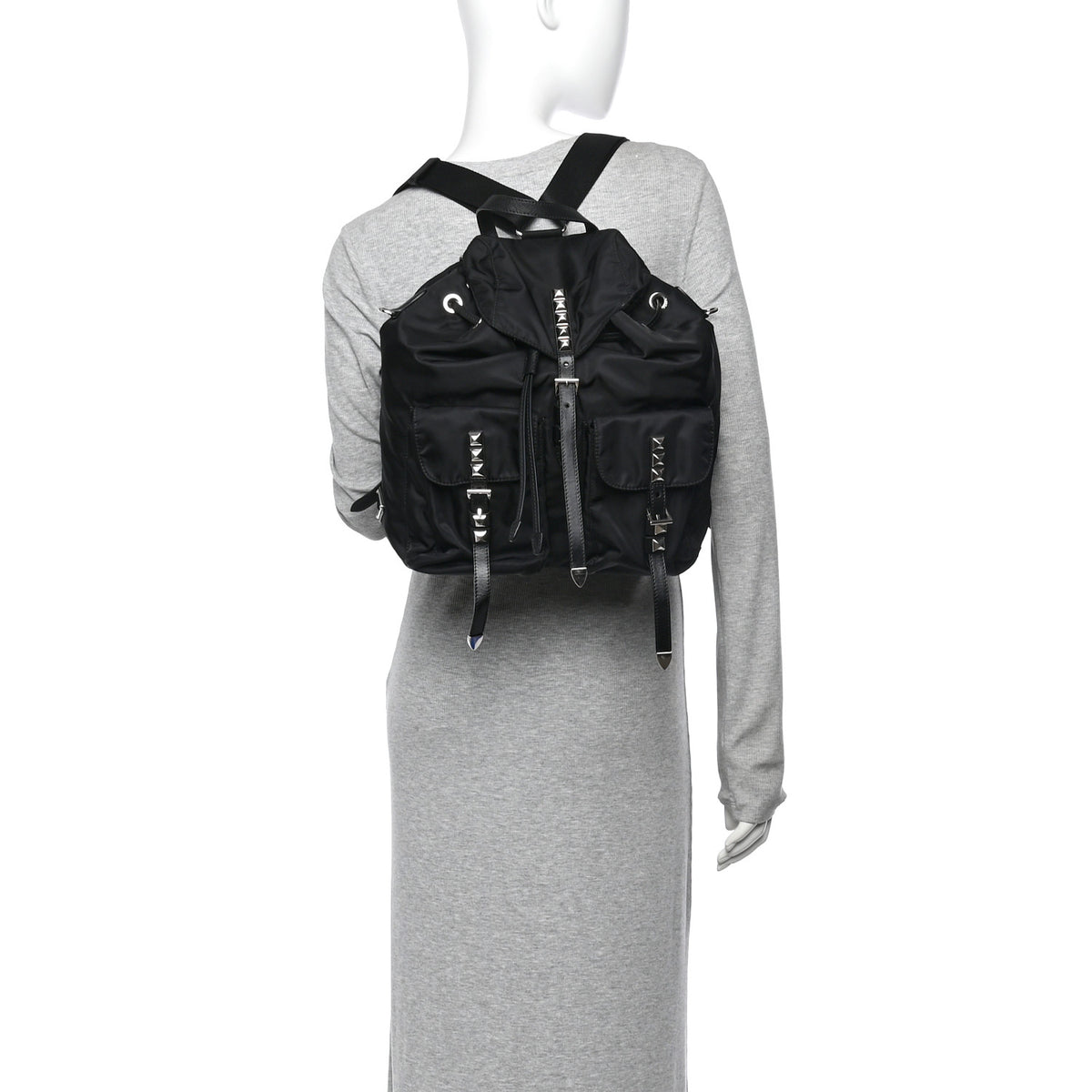 Nylon New Vela Studded Backpack Black