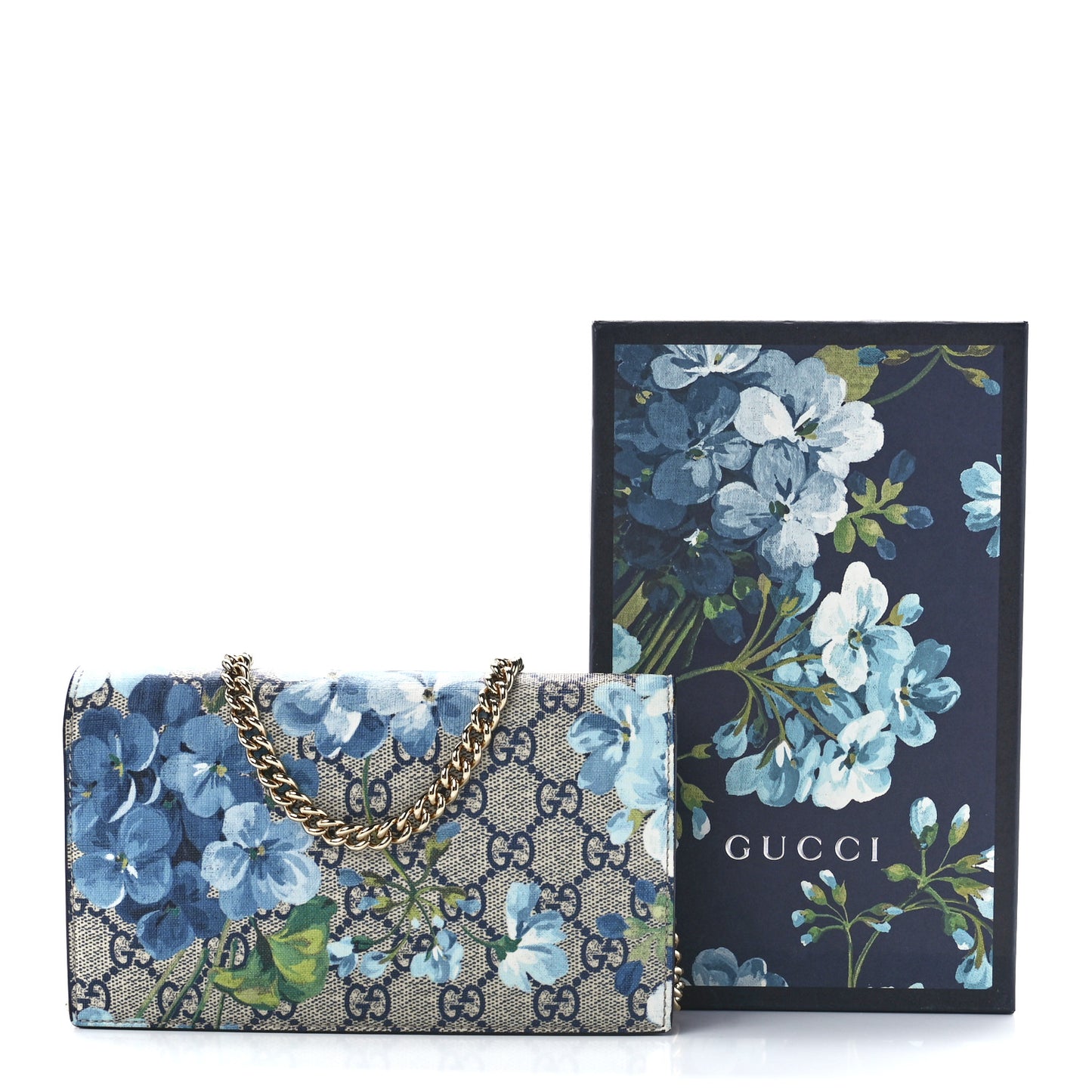 GG Supreme Monogram Blooms Chain Wallet Blue