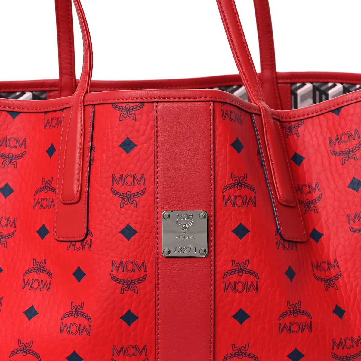 MCM Visetos Medium Liz Reversible Shopper Tote Ruby Red 14 of 19
