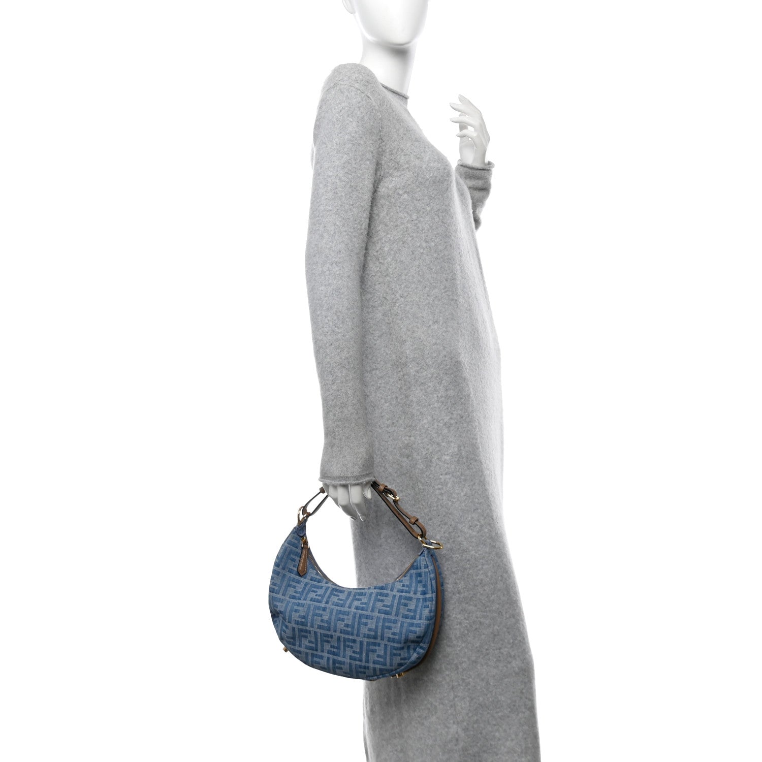 Fendi Denim Vitello Grace Mirror Logo Small Fendigraphy Hobo Bag Denim Sand 2 of 10