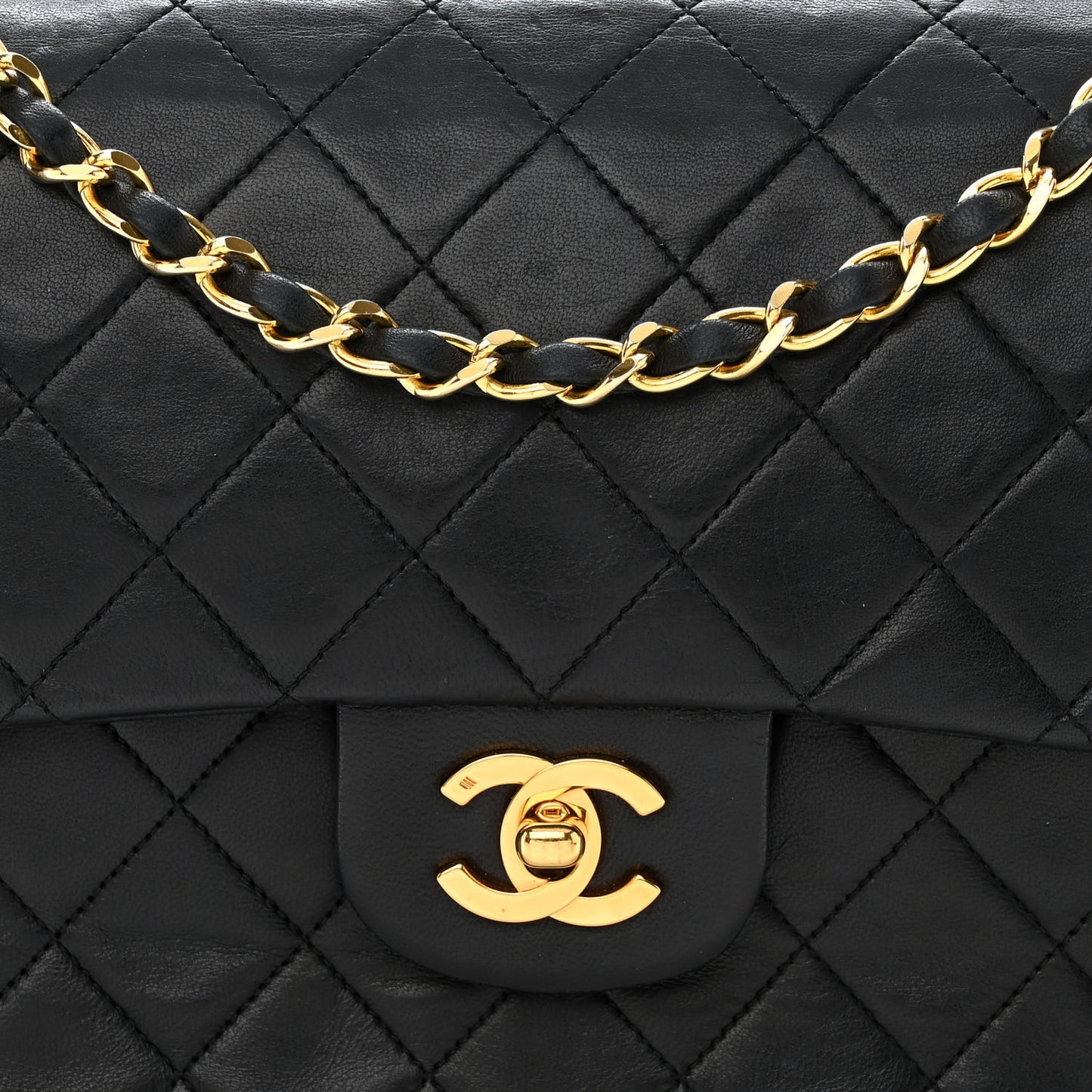Lambskin Quilted Medium Double Flap Black