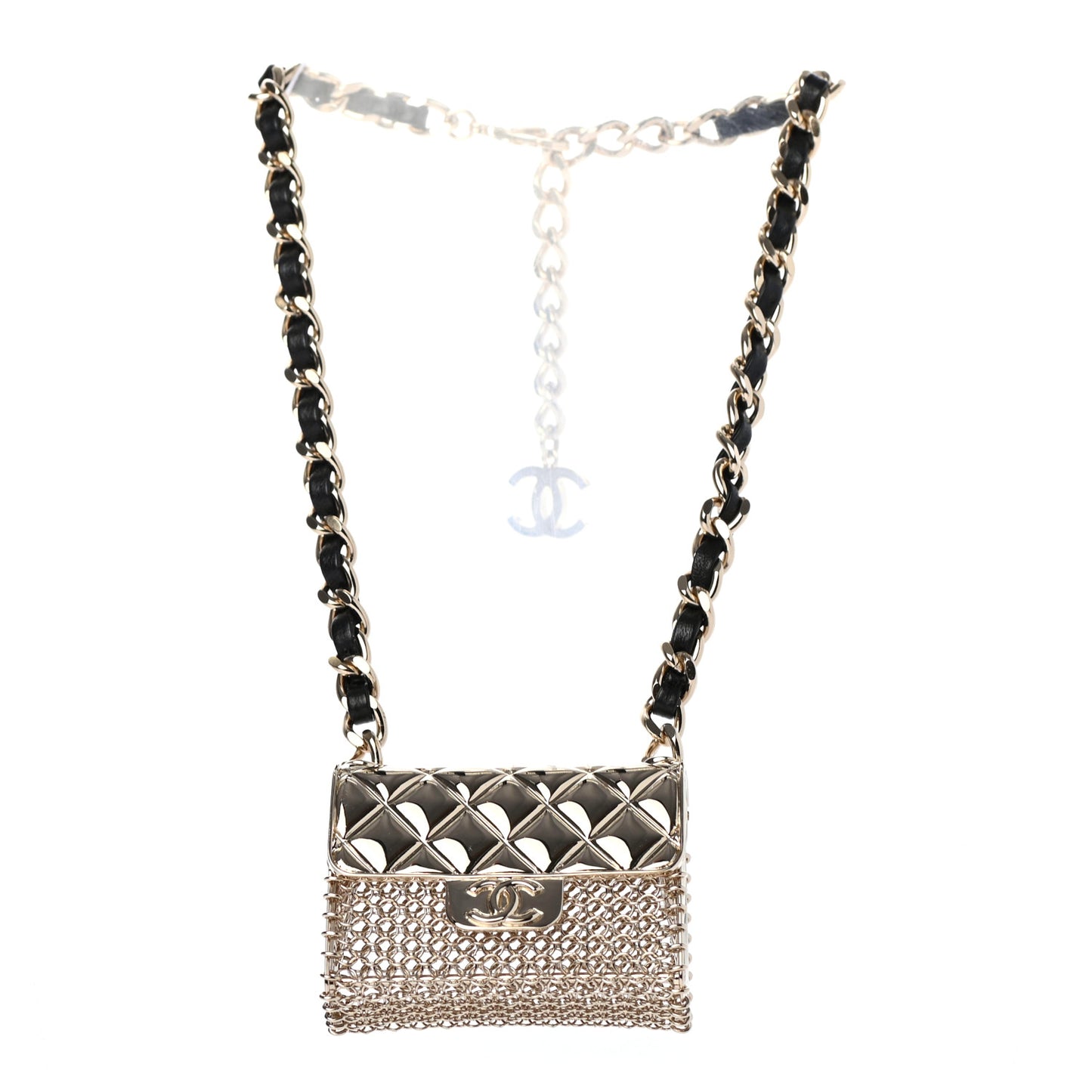 Metal Lambskin Chain Micro Bag Necklace Gold Black