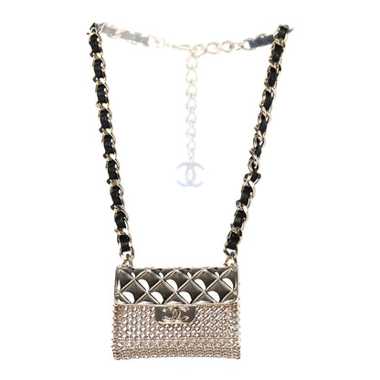 Chanel Metal Lambskin Chain Micro Bag Necklace Gold Black 2 of 4