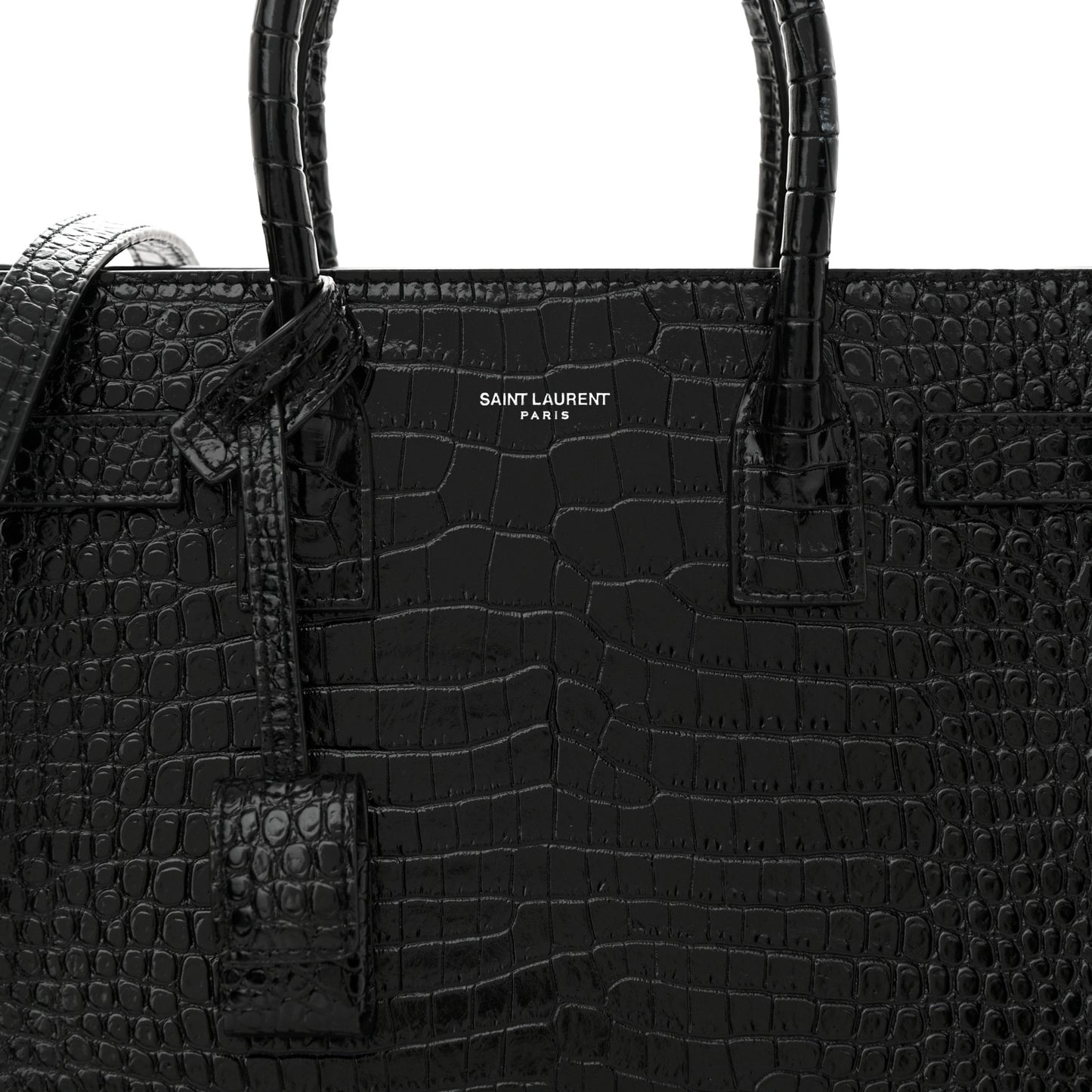 Calfskin Crocodile Embossed Baby Sac De Jour Black