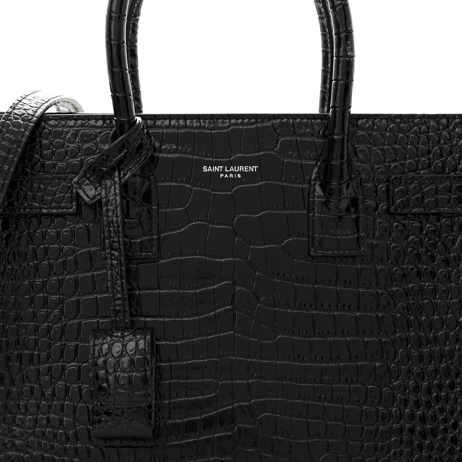 Saint Laurent Calfskin Crocodile Embossed Baby Sac De Jour Black 8 of 11