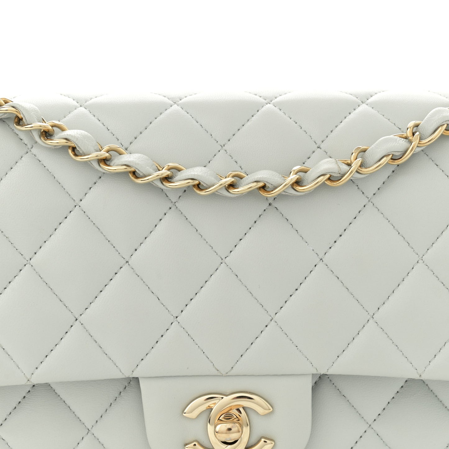 Lambskin Quilted Medium Double Flap Light Blue
