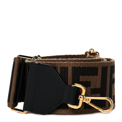 Fendi Ribbon Vitello Seta FF 1974 Adjustable Strap You Fango Marrone Black 1 of 5