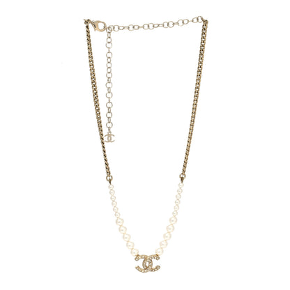 Chanel Pearl Crystal Chain CC Necklace Gold 3 of 5