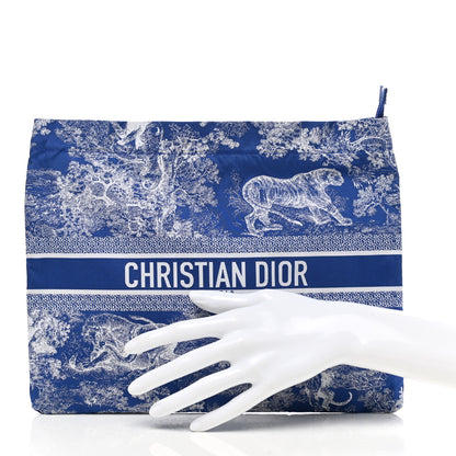 Christian Dior Embroidered Toile De Jouy Diortravel Zipped Pouch Blue 2 of 9