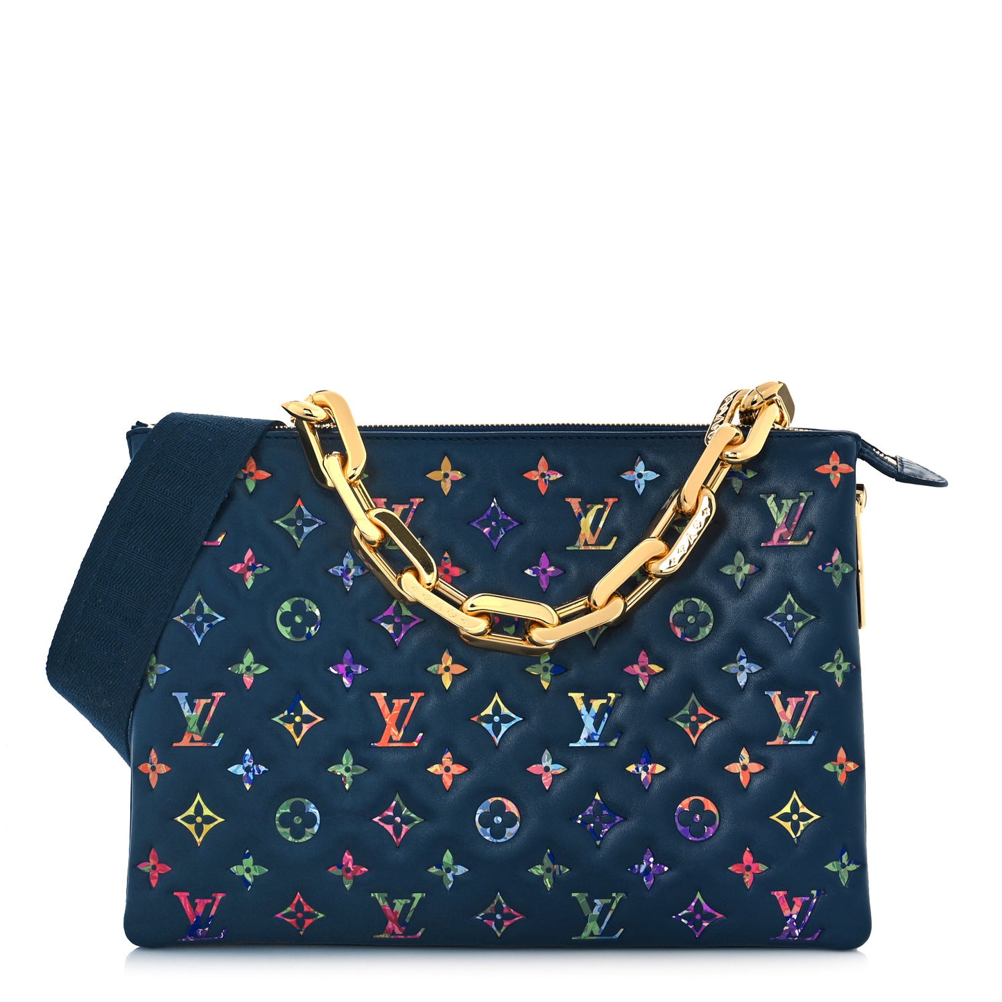 Lambskin Embossed Monogram LV Garden Coussin MM Navy Blue