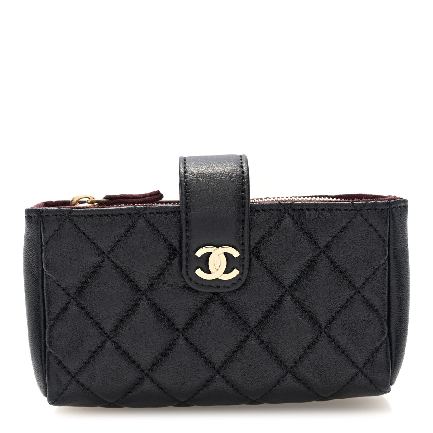 Lambskin Quilted Mini Phone Holder Clutch Black