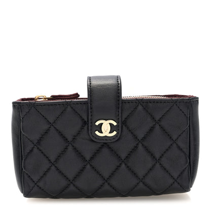 Chanel Lambskin Quilted Mini Phone Holder Clutch Black 1 of 7