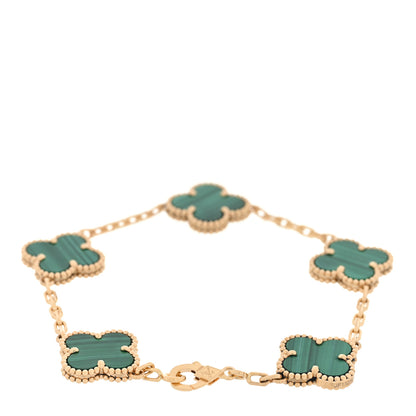 Van Cleef & Arpels 18K Yellow Gold Malachite 5 Motifs Vintage Alhambra Bracelet 2 of 4