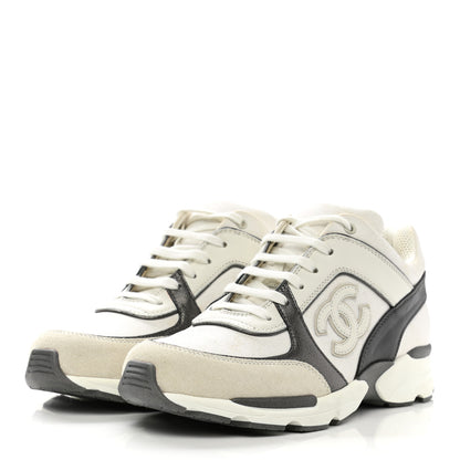 Chanel Suede Calfskin CC Sneakers 37 White Grey 3 of 11