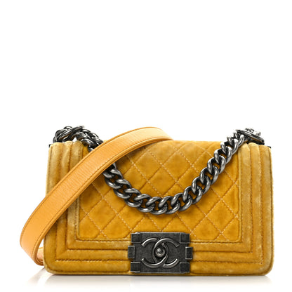 Chanel Velvet Quilted Small Boy Flap Yellow 1 of 9