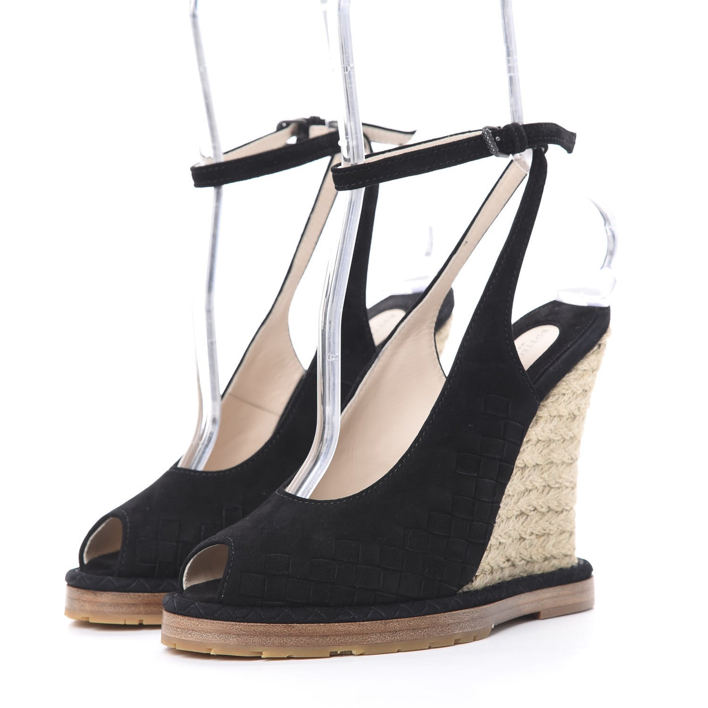 Suede Intrecciato Wedge Sandals 38 Black
