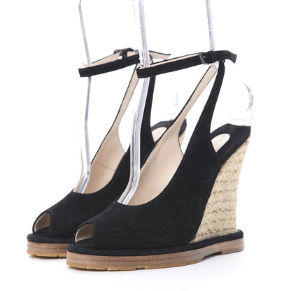 Bottega Veneta Suede Intrecciato Wedge Sandals 38 Black 3 of 10