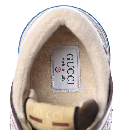 Gucci Suede Calfskin Tejus Printed Womens Ultrapace Sneakers 40 Natural Ardesia Neon Yellow 9 of 10