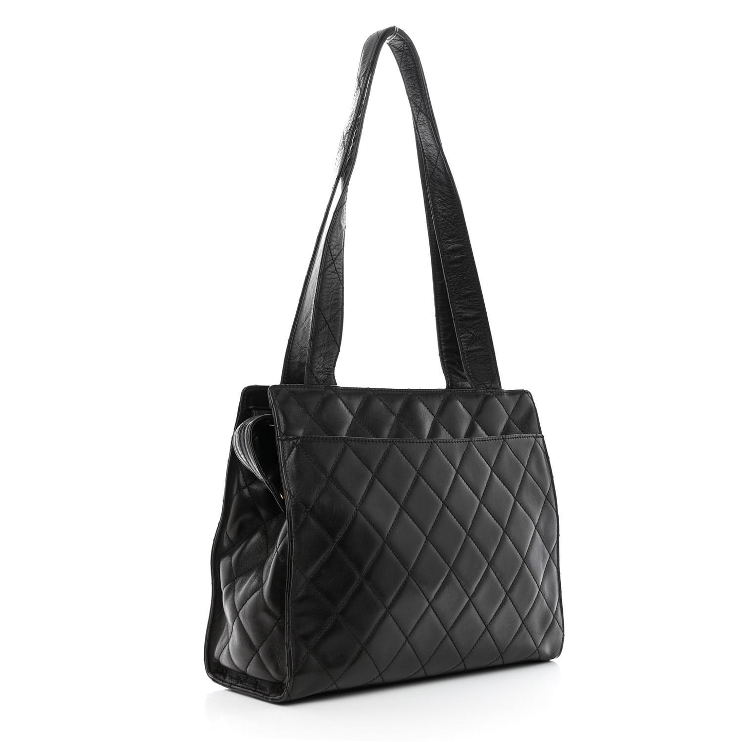 Lambskin Quilted CC Shopping Tote Black