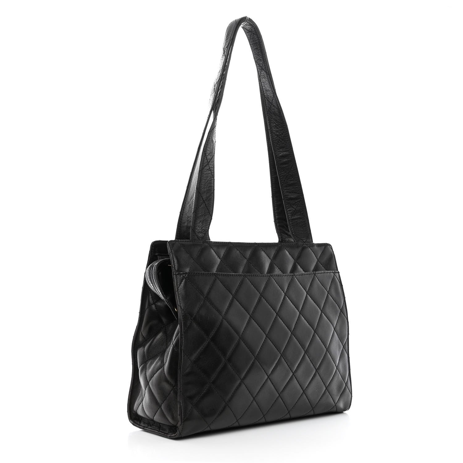 Chanel Lambskin Quilted CC Shopping Tote Black 3 of 10